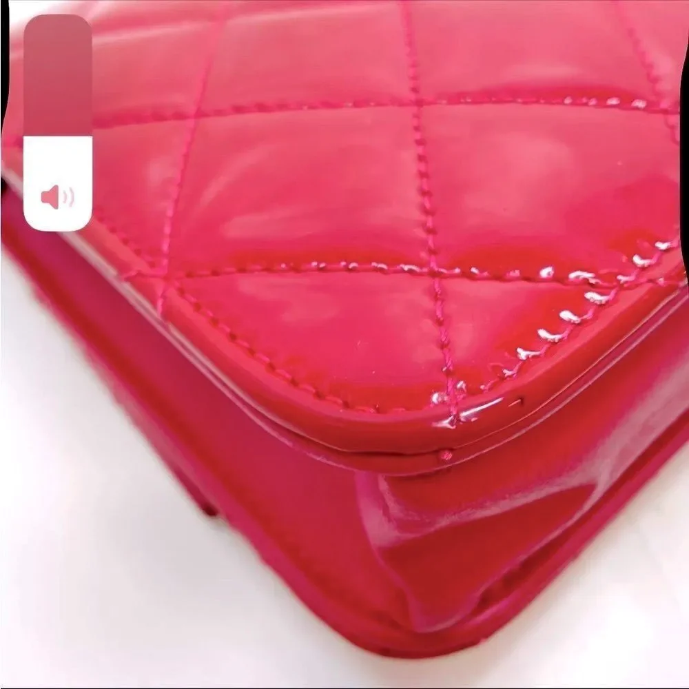 Auth Chanel Brilliant Pink Quilted Patent Leather Wallet on Chain (WOC) Clutch